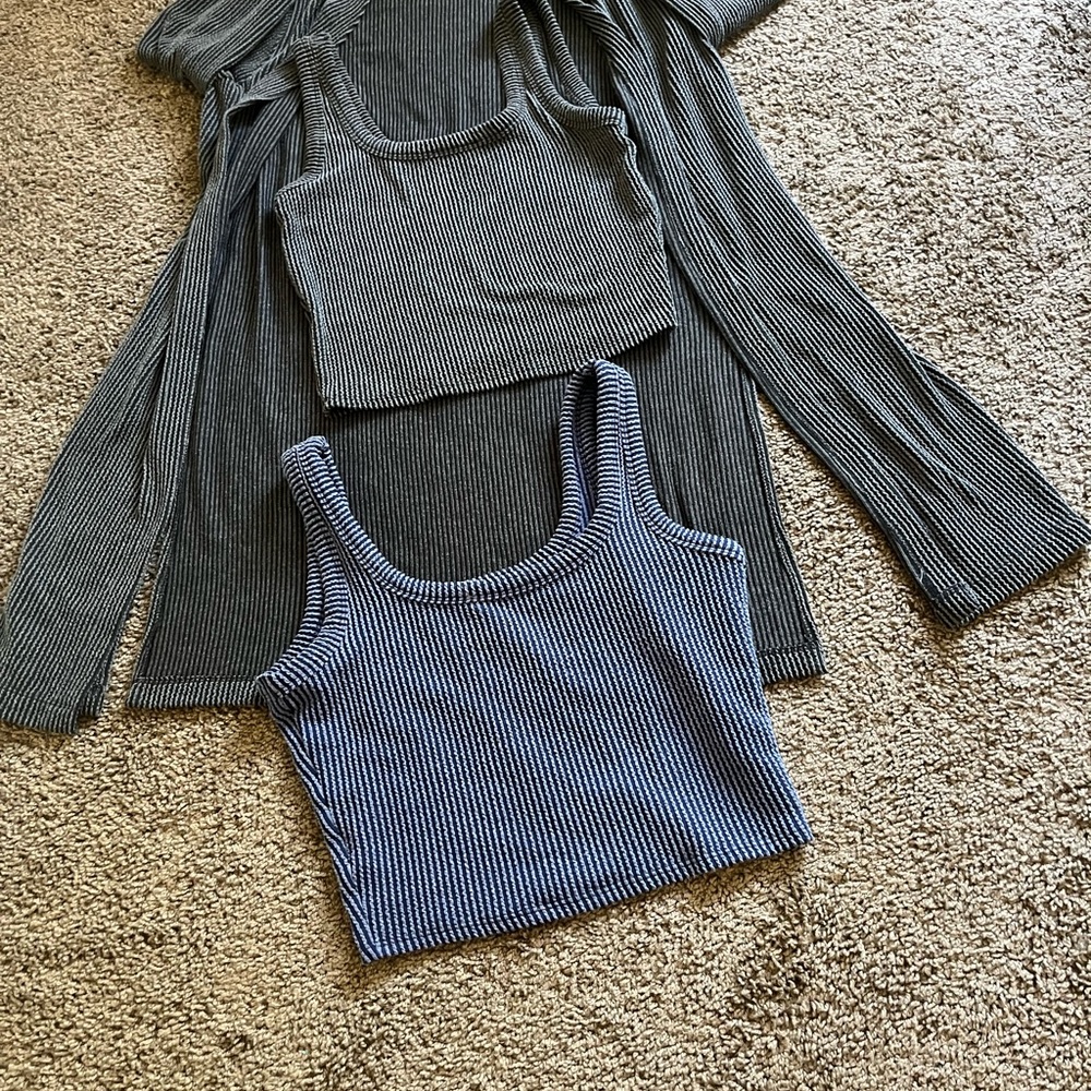 Fashion Nova Blue and Black Ribbed Knit Set
